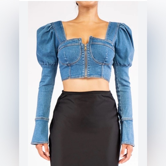 Denim Diva~ Puff Sleeves ~ Bustier Top ~ Small - Picture 4 of 15